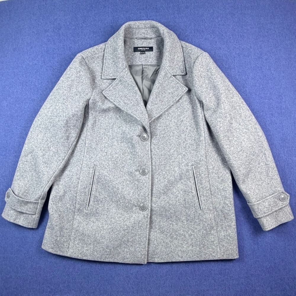 Kenneth Cole New York Mens XXL Gray Button Front Peacoat Jacket Coat - Picture 4 of 8